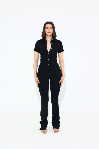 JET BLACK DENIM JUMPSUIT