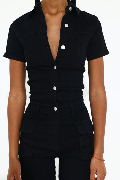 JET BLACK DENIM JUMPSUIT